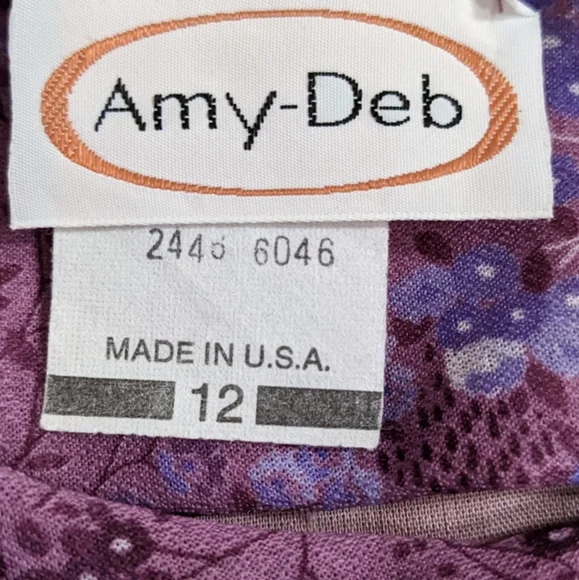 Vintage 70's Purple Flowy Floral Bib Cottage Core Midi Amy-Deb Dress Made in USA - Picture 8 of 16